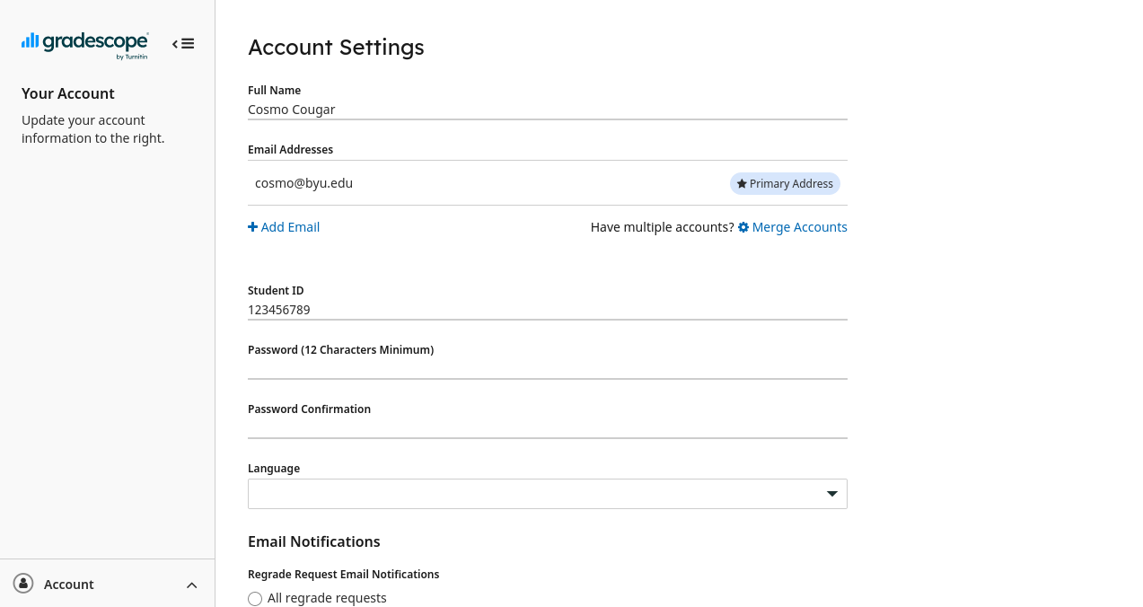 Gradescope settings page