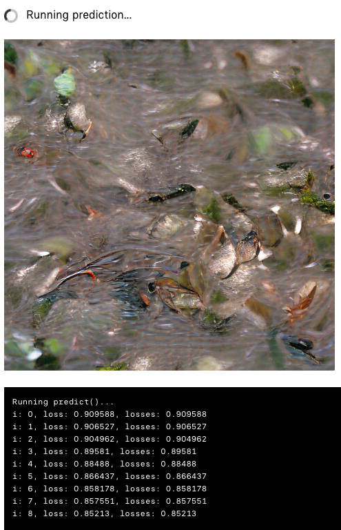 Screenshot of a ML model running progressively to output an image